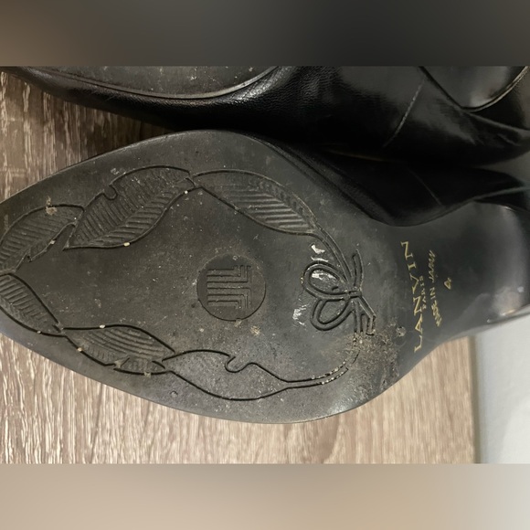 LANVIN VINTAGE Black Leather Pointed Toe Pumps Size 4 Kitten Heel Shoes - Picture 7 of 9